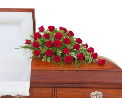 CALL FOR AVAILABILITY Simply Roses Casket Spray in Houston, TX